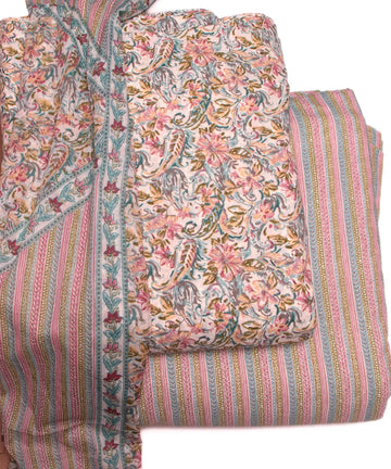 Off White Floral Print Cotton Suit